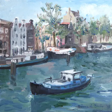 Diana de Bruin, Amstel vanaf de Magere Brug, Oil on panel, 20x20 cm, €.175,-