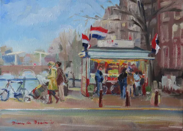 Diana de Bruin, Amsterdams Vishuisje, Oil on canvas, 23x53 cm, €.350,-