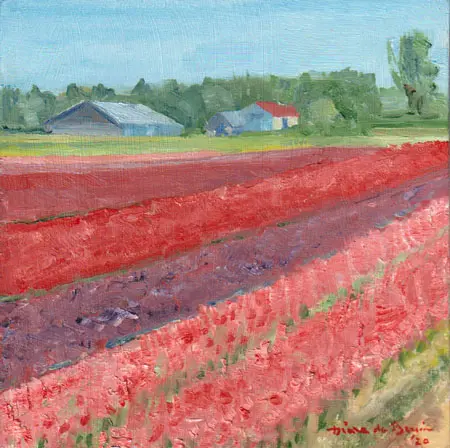 Diana de Bruin, Bollenveld, Oil on wood, unframed, 20x20 cm, €.175,-