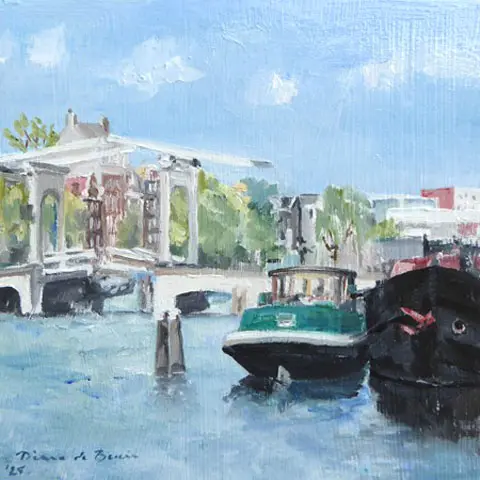 Diana de Bruin, Magere Brug en Stopera, 175 euro, Oil on panel, unframed, 20x20 cm
