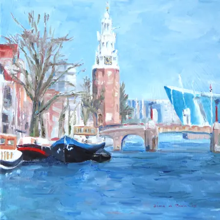 Diana de Bruin, Montelbaanstoren, Oil on panel, 30x30 cm, €.275,-