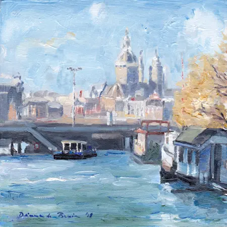 Diana de Bruin, Nicolaaskerk vanaf de nieuwe vaart, Oil on wood, 20x20 cm, €.175,-