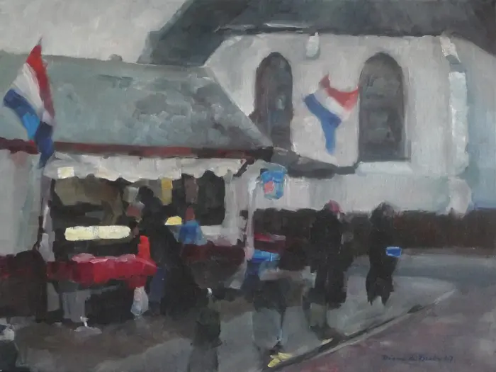 Diane de Bruin, Viskraaam te Katwijk, Oil on canvas, 60x80 cm, €.850,-
