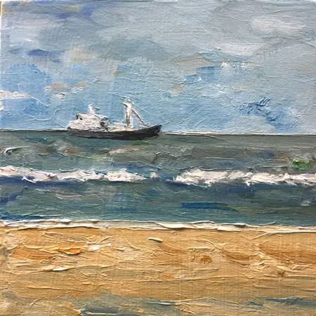 Diana de Bruin, Vissers op de Noordzee, Oil on panel, 12x12 cm, €.125,-