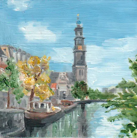 Diana de Bruin, Westerkerk Noordzijde, Oil on panel, 12x12 cm, €.125,-
