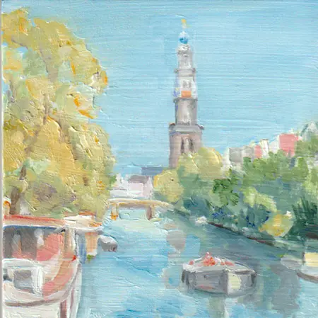 Diana de Bruin, Westerkerk Zuidzijde, Oil on panel, 12x12 cm, €.125,-