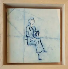 Edith Brouwer, Moment voor jezelf, 75 euro,Tetra Pak etching on wood in wooden frame, 10x10x3 cm