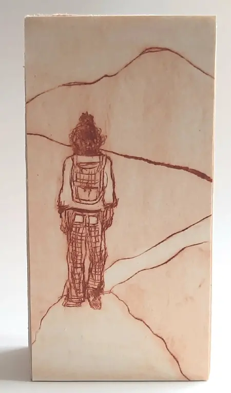 Edith Brouwer, Op pad, 65 euro, Etching on wooden block, unframed, 5x10x3,5 cm