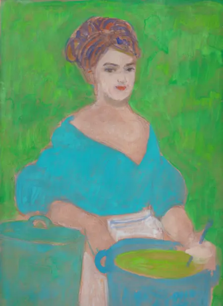 Elisabeth Jonkers, Blauwe kok op groen, Gouache on paper, A4, unframed, €.100,-