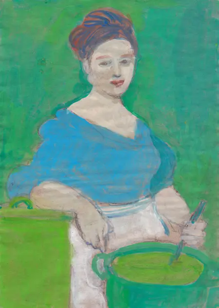 Elisabeth Jonkers, Blauwe kok, Gouache on paper, A4 in frame, €.125,-