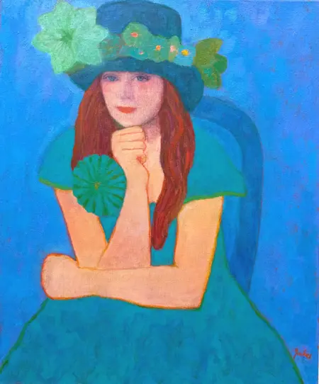 Elisabeth Jonkers, Blue hat, 1250 euro, Oil on canvas, unframed, 60x50 cm