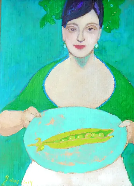 Elisabeth Jonkers, Dop je eigen boontjes maar, Oil on cardboard (unframed), 35x30 cm, €.125,-