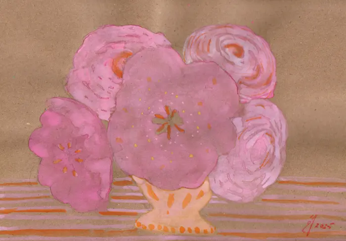 Elisabeth Jonkers, Flowers 1, 175 euro, Mixed media on paper in wooden frame, 21x30 cm