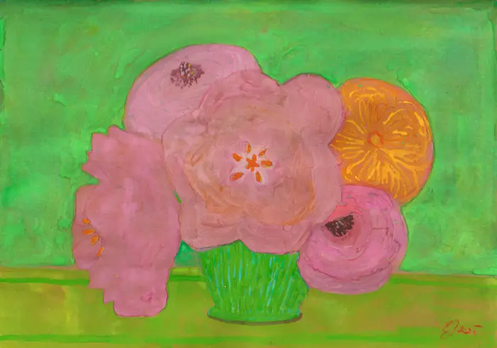 Elisabeth Jonkers, Flowers 3, 175 euro, Mixed media on paper in wooden frame, 21x30 cm