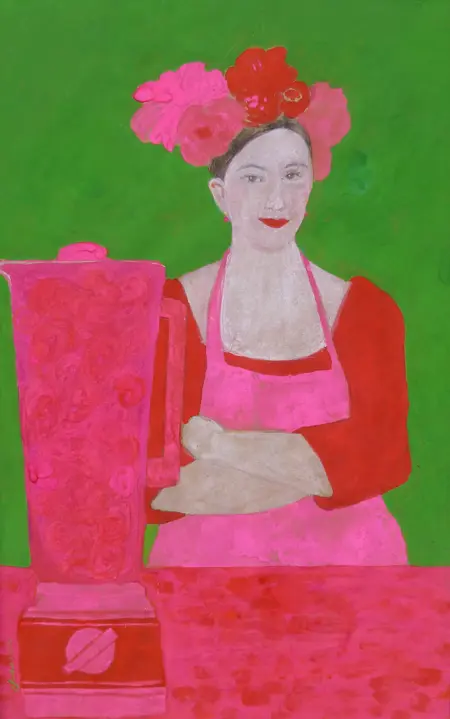 Elisabeth Jonkers, Juicy lady, Oil on paper in wooden frame, 66x44 cm, €.750,-