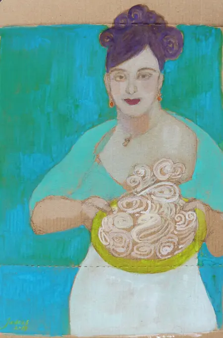 Elisabeth Jonkers, Pasta, Oil on cardboard (unframed), 35x30 cm, €.125,-