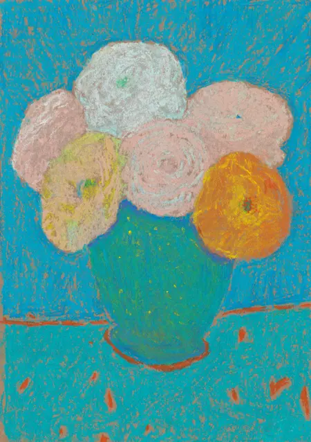 Elisabeth Jonkers, Ranonkels Blauw, 175 euro, Pastel on paper in frame, 30x20 cm