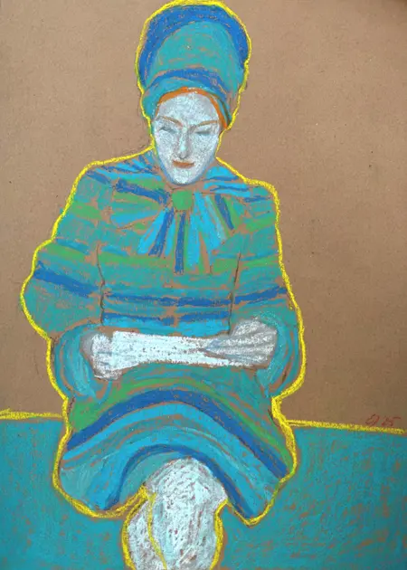 Elisabeth Jonkers, Reading, 175 euro, Pastel on cardboard in frame, 30x20 cm
