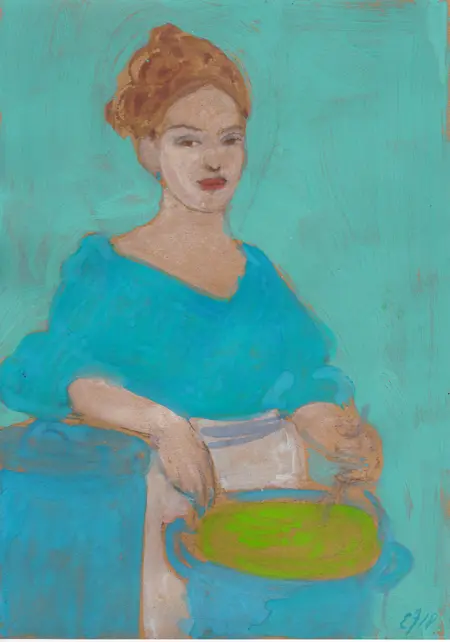 Elisabeth Jonkers, Turqoise kok, Gouache on paper, A4 in frame, €.125,-