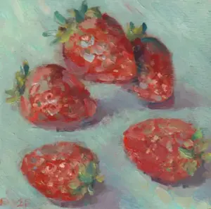 Florentine Haak, Aardbeien, 90 euro, Oil on panel, unframed, 12x12 cm