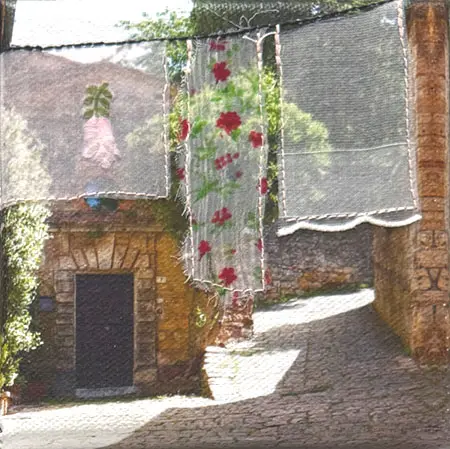 Annette van Waaijen, Franse Was I, 145 euro, Photo on canvas with embroidery in white wooden frame, 10x10 cm