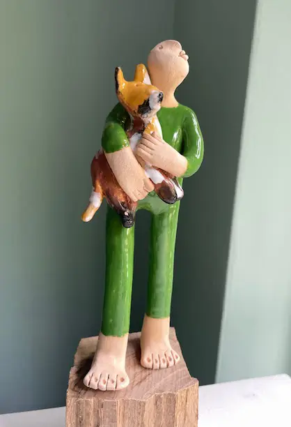 Kiki Demelinne, Man met hond, 140 euro, Ceramic, 28 cm