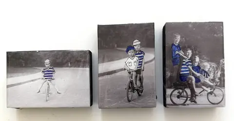 Annette van Waaijen, Serie Boys will be boys, 1 t/m 3, 75 euro each, Mixed media, 6x9 cm