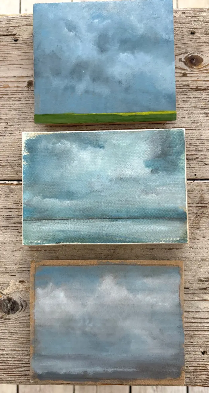Marcel van Pinxteren, vijf Wolken allemaal 100 euro, Oil on panel, unframed, various sizes