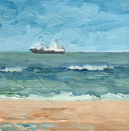 Diana de Bruin, Visserstoot op de Noordzee, 125 euro, Oil on panel, unframed, 12x12 cm