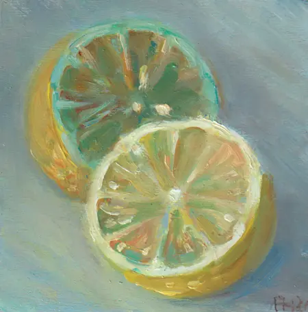 Florentine Haak, Citroen 1, Oil on panel (unframed), 11x11 cm, €.60,-