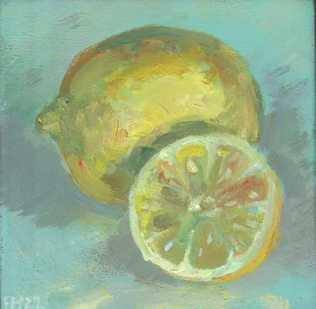 Florentine Haak, Citroen 1, 90 euro, Oil on panel, unframed, 12x12x1 cm