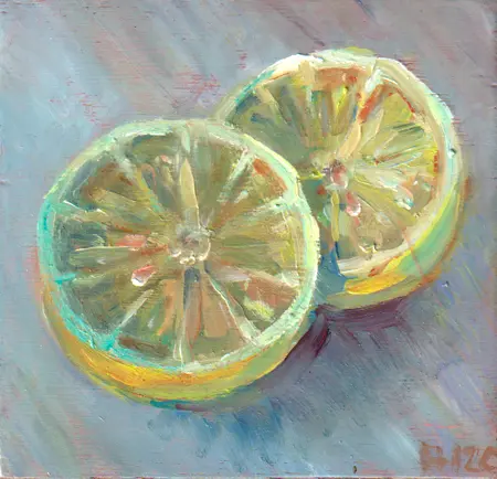 Florentine Haak, Citroen 2, Oil on panel (unframed), 11x11 cm, €.60,-