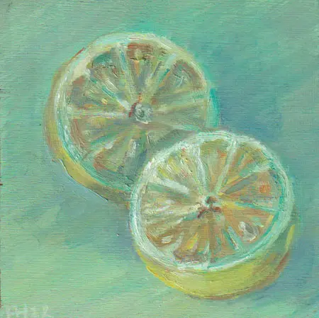 Florentine Haak, Citroen 2, 90 euro, Oil on panel, unframed, 12x12x1 cm