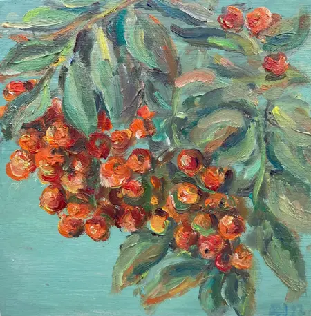 Florentine Haak, Lijsterbes 1, 130 euro, Oil on panel, unframed, 15x15 cm