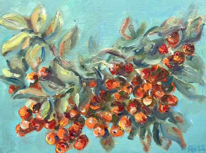 Florentine Haak, Lijsterbes 2, 165 euro, Oil on panel, unframed, 15x20 cm