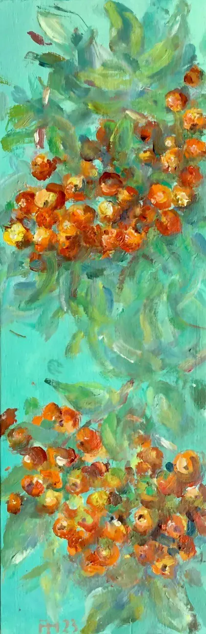 Florentine Haak, Lijsterbes, 150 euro, Oil on panel, unframed, 29x10 cm