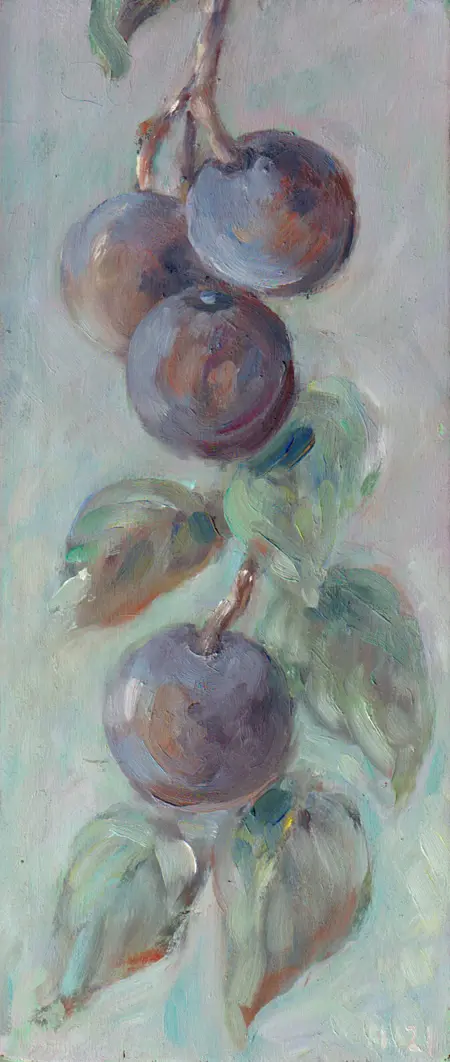 Florentine Haak, Pruimen, 175 euro, Oil on panel, unframed, 12x28 cm