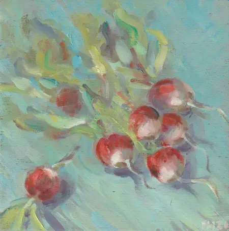 Florentine Haak, Radijs, Oil on panel, unframed, 15x15 cm, 130,-