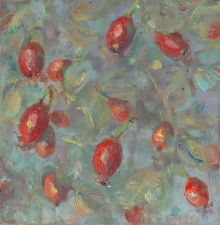 Florentine Haak, Rozenbottels, 130 euro, Oil on panel, unframed, 15x15 cm