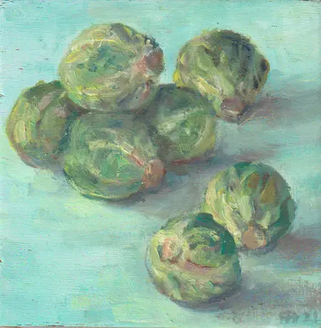 Florentine Haak, Spruitjes 2, Oil on panel, 12x12 cm, €.90,- euro