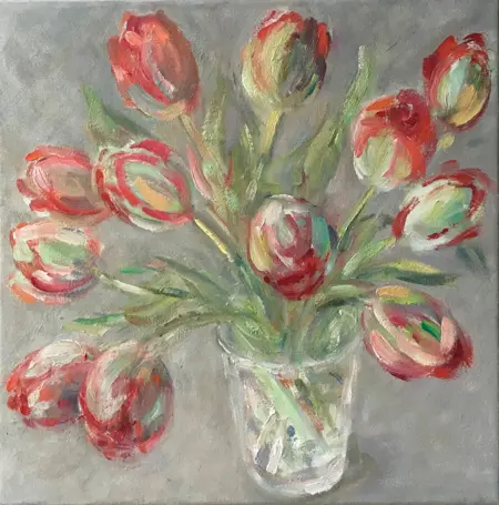 Florentine Haak, Tulpen in vaas, 325 euro, Oil on canvas, unframed, 30x30 cm