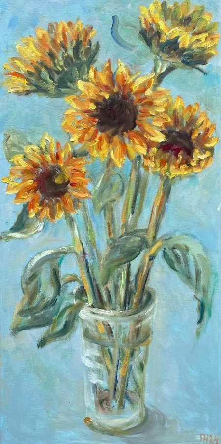 Florentine Haak, Zonnebloemen, 400 euro, Oil on canvas, unframed, 60x40 cm