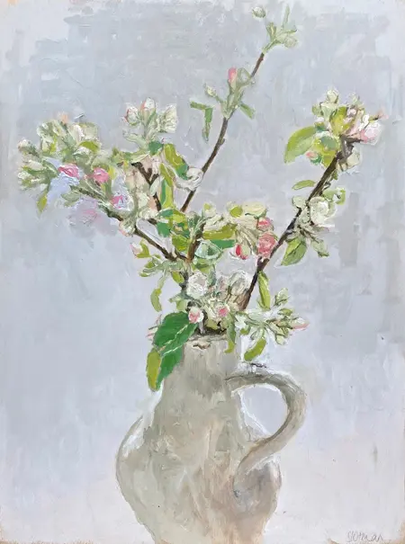 Gea Slotman, Appelbloesem, 295 euro, Mixed media on panel, unframed, 40x30x3 cm
