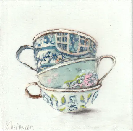 Gea Slotman, Emaille kopjes, Oil on canvas, 20x20 cm, €.145,-