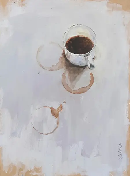 Gea Slotman, Koffieringen, Oil on panel, 40x30x3 cm, €.235,-