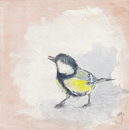 Gea Slotman, Koolmeesje, Acrylic on wood, 20x20x3 cm, €.110,-