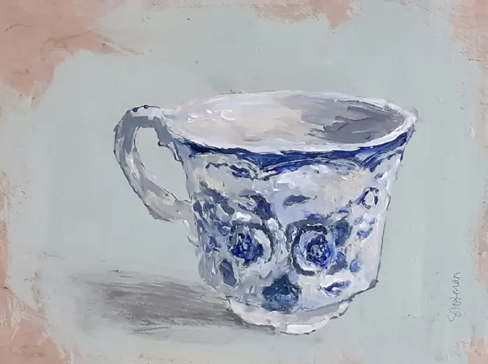 Gea Slotman, Kopje blauw, Acrylic on wood, 30x40x3 cm, €,325,-