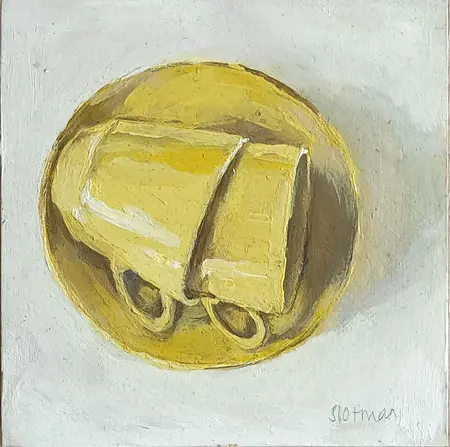 Gea Slotman, Kopjes geel, 150 euro, Acrylic on wooden panel, unframed, 15x15x3 cm