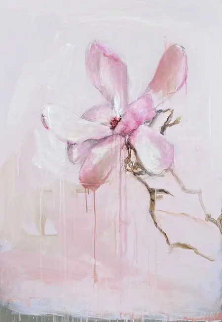 Gea Slotman, Magnolia, 695 euro, Mixed media on canvas in wooden frame, 100x70 cm