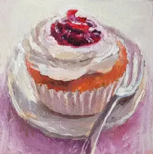 Gea Slotman, Muffin, 95 euro, Mixed media on panel, 10x10x3 cm